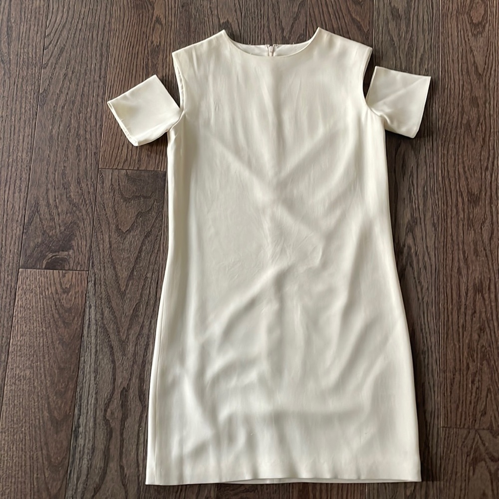 Helmut lang cold shoulder ivory dress with lining size 2